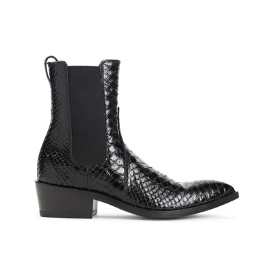 Tom Ford Matte Printed Python Chelsea Boot In Black