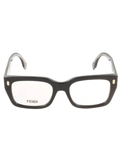 Fendi Logo Sided Square Frame Glasses In Black