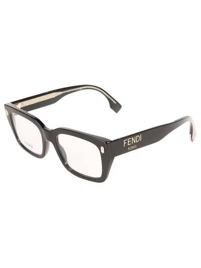 Fendi Logo Sided Square Frame Glasses In Black