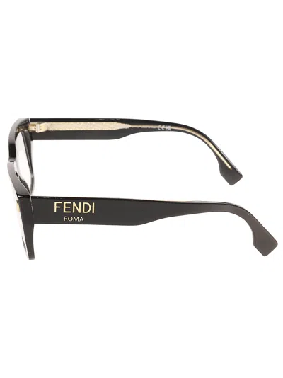 Fendi Logo Sided Square Frame Glasses In Black