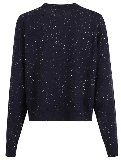 Antonelli Cropped Knit Sweater With Subtle Sequin Detailing In Blue