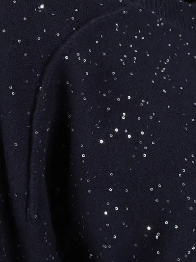 Antonelli Cropped Knit Sweater With Subtle Sequin Detailing In Blue