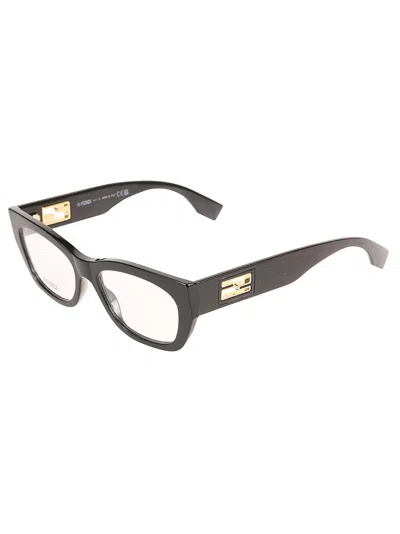 Fendi Cat-eye Metallic Logo Sided Glasses In Black