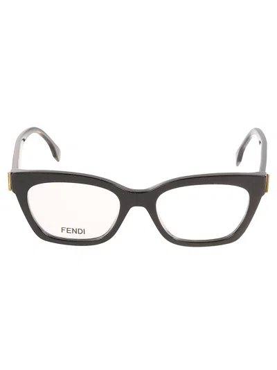 Fendi Cat-eye Metallic Logo Sided Glasses In Black
