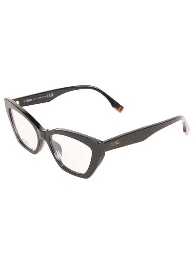 Fendi Cat-eye Metallic Logo Sided Glasses In Black