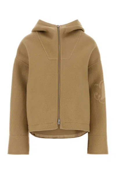 Jil Sander Long Sleeve Hooded Felt Outerwear In Brown
