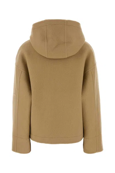 Jil Sander Long Sleeve Hooded Felt Outerwear In Brown