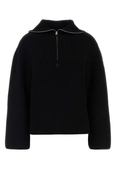 Courrèges Half-zip Sweater With Logo Patch In Black