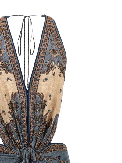 Zimmermann The Ascension Plunge Halter Cotton Long Dress In Gray