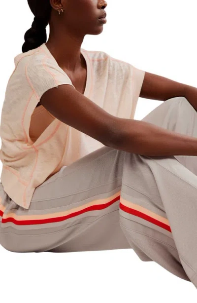 Free People One On One Side Stripe Mesh Drawstring Pants In Neutral