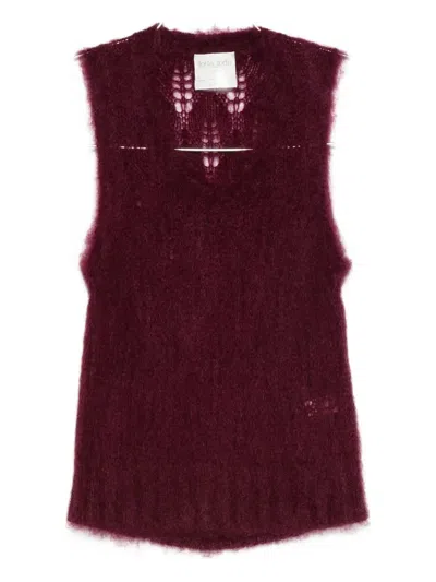 Forte Forte Sleeveless Burgundy Knit Sweater With Openwork Details In Purple