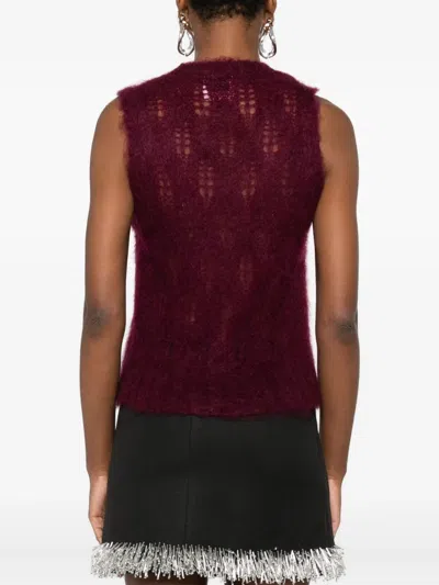 Forte Forte Sleeveless Burgundy Knit Sweater With Openwork Details In Purple