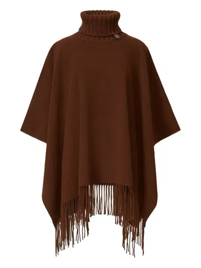 Fabiana Filippi Turtleneck Fringe Poncho In Brown