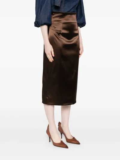 Dolce & Gabbana Brown Satin Midi Skirt Dolce E Gabbana In Brown