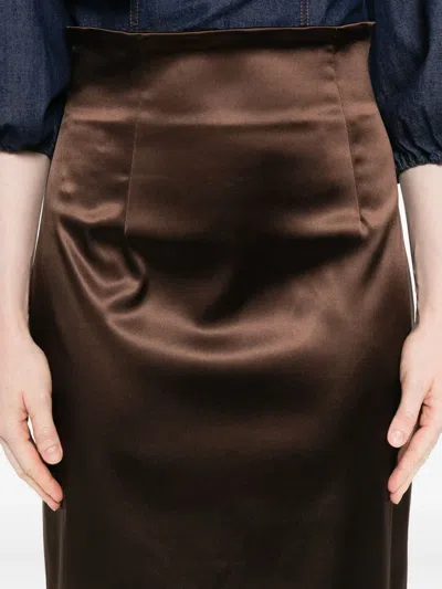 Dolce & Gabbana Brown Satin Midi Skirt Dolce E Gabbana In Brown