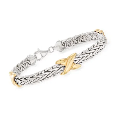 Ross-simons Two-tone Sterling Silver Wheat-link X Station Bracelet In Multi