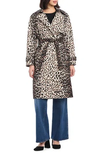 Kate Spade New York Double Breasted Longline Leopard Print Trench Coat In Multi