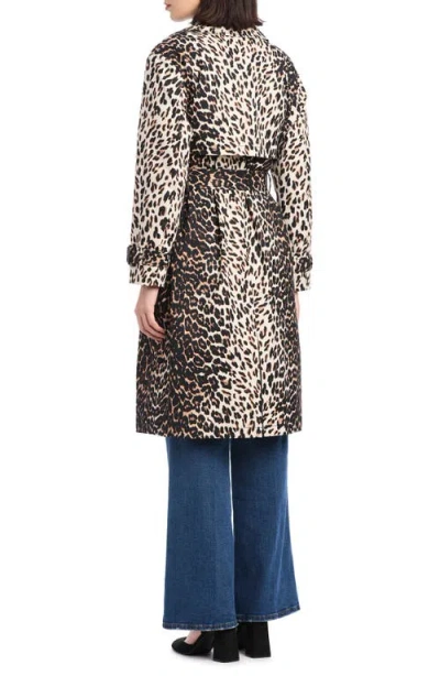 Kate Spade New York Double Breasted Longline Leopard Print Trench Coat In Multi