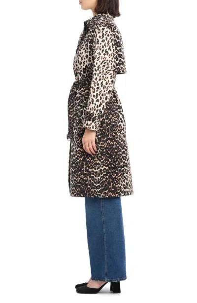 Kate Spade New York Double Breasted Longline Leopard Print Trench Coat In Multi