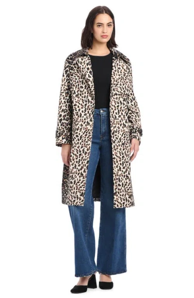 Kate Spade New York Double Breasted Longline Leopard Print Trench Coat In Multi
