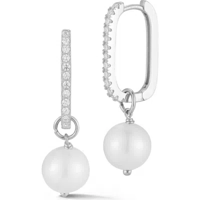 Sphera Milano Cultured Freshwater Pearl Hoop Earrings In Metallic