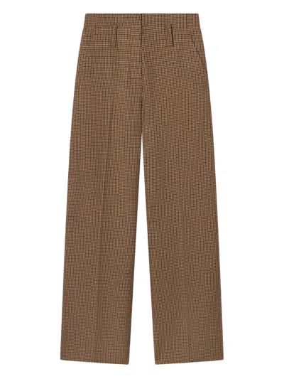 A.l.c . Liam Houndstooth Wide Leg Wool Pants In Brown