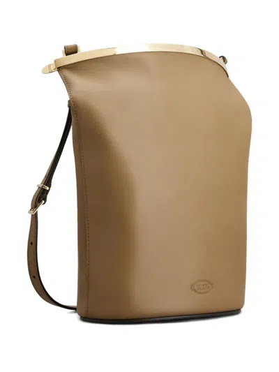 Tod's Beige Leather Magenta Bucket Bag In Neutral