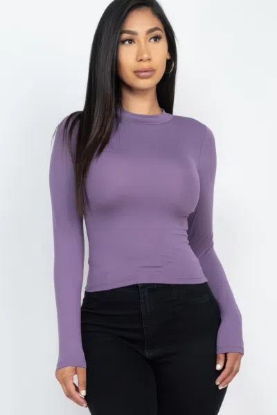 Truedames Women's Mock Neck Solid Long Sleeve Top In Purple
