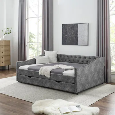 Streamdale Furniture Streamdale Upholstered Daybed With Drawers And Tufted Sofa Bed