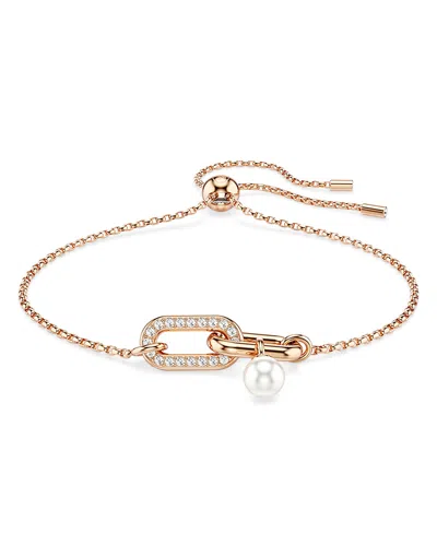 Swarovski Constella Pave Link & Pearl Slider Bracelet In Gold