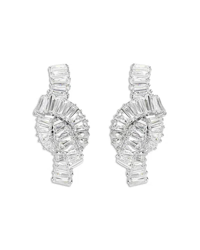 Swarovski Matrix Rhodium Plated Baguette Cut Earrings In Metallic