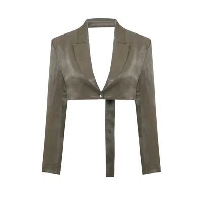 Pcfg Neutrals Linen Blend Crop Shiny Woven Jacket