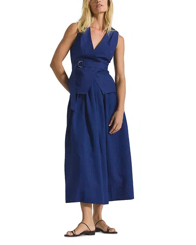 Derek Lam 10 Crosby Annika Mixed Media Mini Grid Georgette Midi Dress In Sailor Navy In Blue