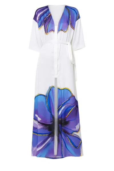 Zafur Women's Santorini Dress In Flower Print On Snow White In White