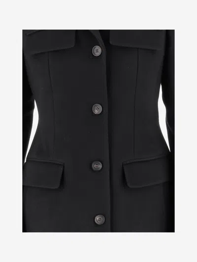 Ferragamo Single-breasted Shaped Coat In Wool And Cashmere In Gray