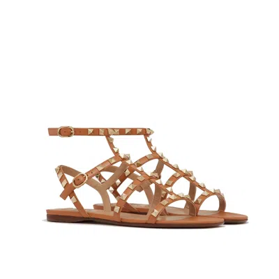 Valentino Garavani Valentino Rockstud Caged Leather Ankle Strap Sandal In Beige