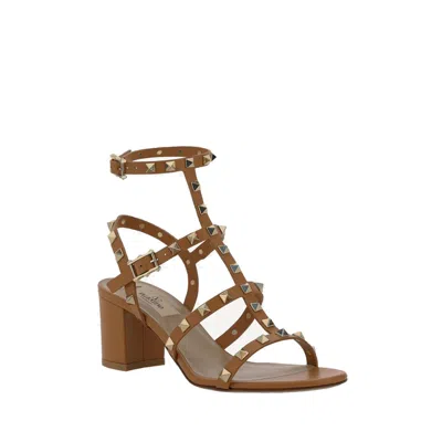 Valentino Brown Calfskin Platform Sandals In Brown