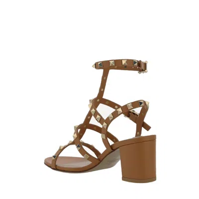 Valentino Brown Calfskin Platform Sandals In Brown