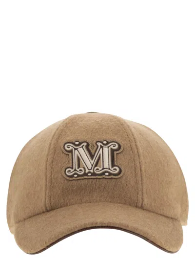 Max Mara Camel Brown Camel Wool Fedora Logo Baseball Hat In Brown