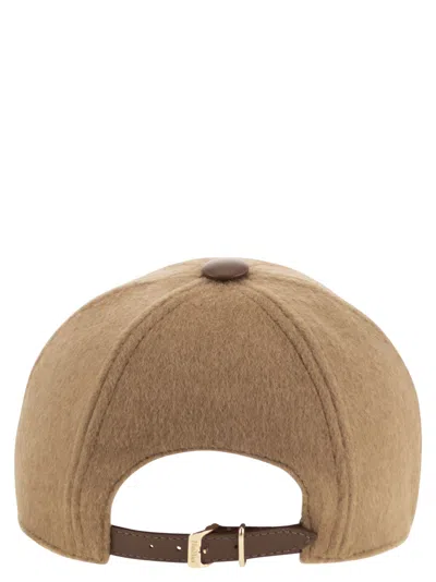 Max Mara Camel Brown Camel Wool Fedora Logo Baseball Hat In Brown