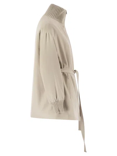 Herno Silk And Cashmere Jacket With Belt In Sand