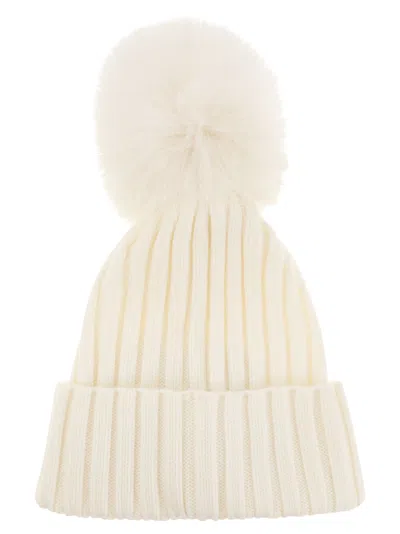 Moncler Wool Cap With Synthetic Pompom In Brown