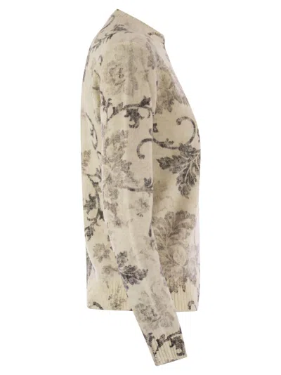 Herno Wool Jumper With Floral Pattern In Brown