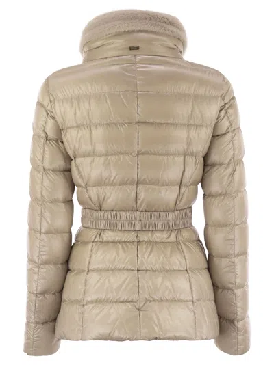 Herno Padded Quilted Down Jacket With Fur Trim In Brown