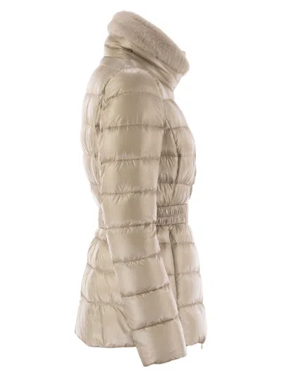 Herno Padded Quilted Down Jacket With Fur Trim In Brown