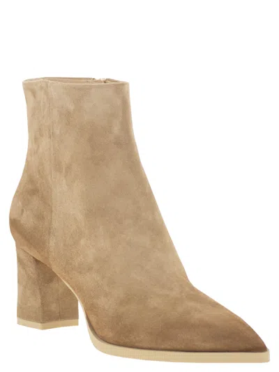 Santoni Mid-heel Suede Ankle Boots In Sand