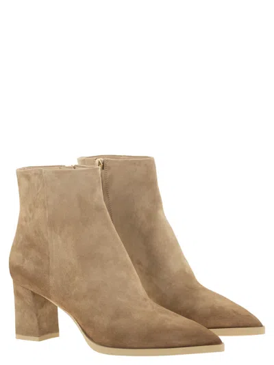 Santoni Mid-heel Suede Ankle Boots In Sand