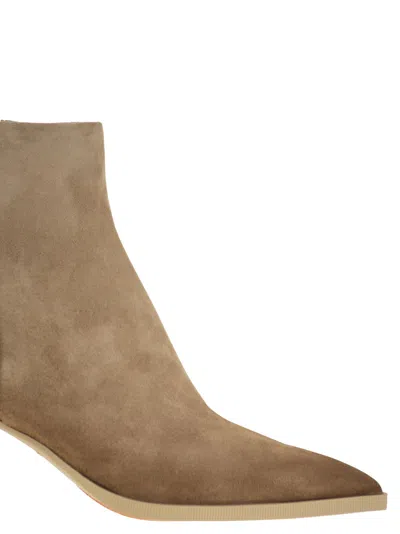 Santoni Mid-heel Suede Ankle Boots In Sand