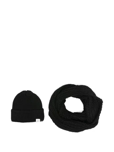 Peuterey Wool Beanie And Scarf Set In Black