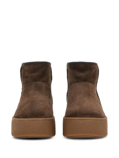 Hogan Ankle Height Platform Boots With Pull Tab In Brown